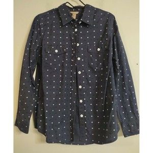 Bit & Bridle Button Up Shirt  Womens Medium Navy Blue Horse Pattern L/S Pockets